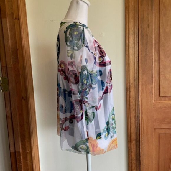 VERSACE JEANS COUTURE Black/White Racerback Tulle Baroque Jewels Overlay Top S - Picture 9 of 17